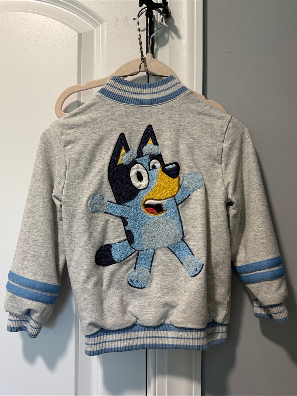 Little Sleepies Light Gray & Sky Blue Cartoon Appliqué Bomber Sweatshirt